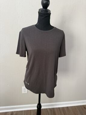 Two Blind Brothers Charcoal Grey Bamboo Blend Braille Hem Crew Neck Tee Shirt L